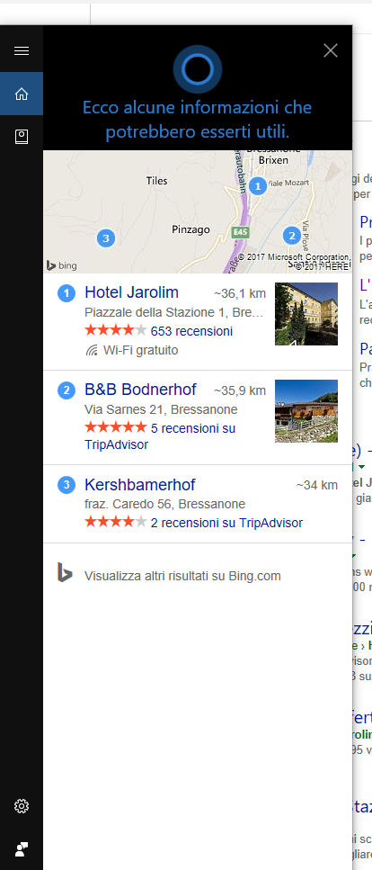 cortana ricerca hotel bressanone